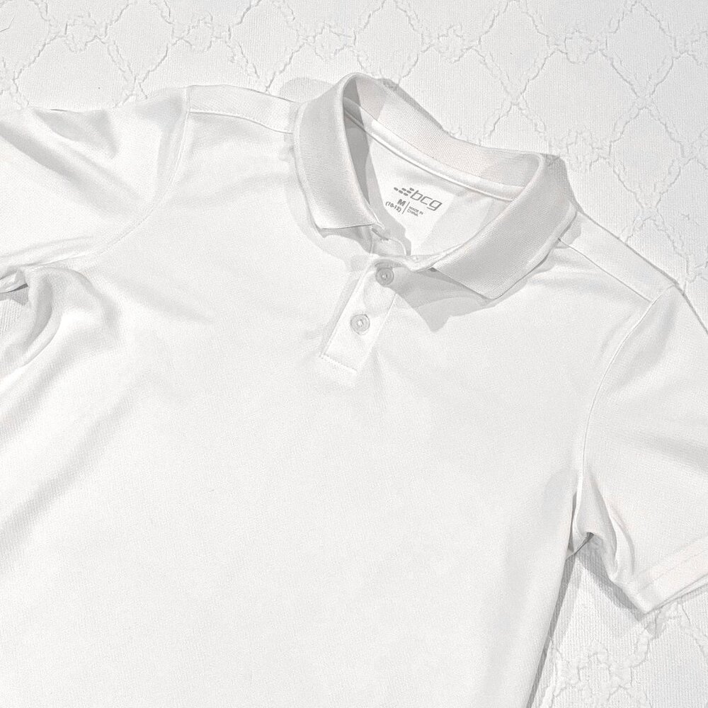 NWOT bcg White Performance Polo Shirt Boys Size Medium 10-12